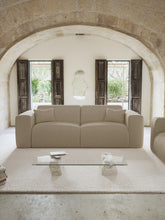 Charger l'image dans la visionneuse de la galerie, Canapé convertible 160cm en tissu bouclette taupe LUNA