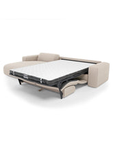 Charger l'image dans la visionneuse de la galerie, Canapé angle gauche convertible 299cm en tissu tramé beige matelas Dunlopillo 140cm MYRA