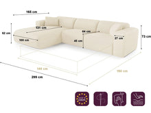 Charger l'image dans la visionneuse de la galerie, Canapé angle gauche convertible 299cm en tissu tramé beige matelas Dunlopillo 140cm HAVEN