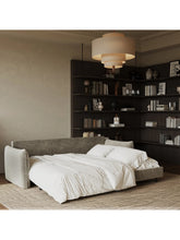 Charger l'image dans la visionneuse de la galerie, Canapé convertible 4 places 214cm en velours texturé taupe PLUME