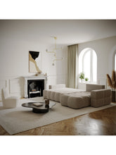 Charger l'image dans la visionneuse de la galerie, Canapé d'angle droit convertible 286cm en velours taupe - coffre de rangement - GABRIEL