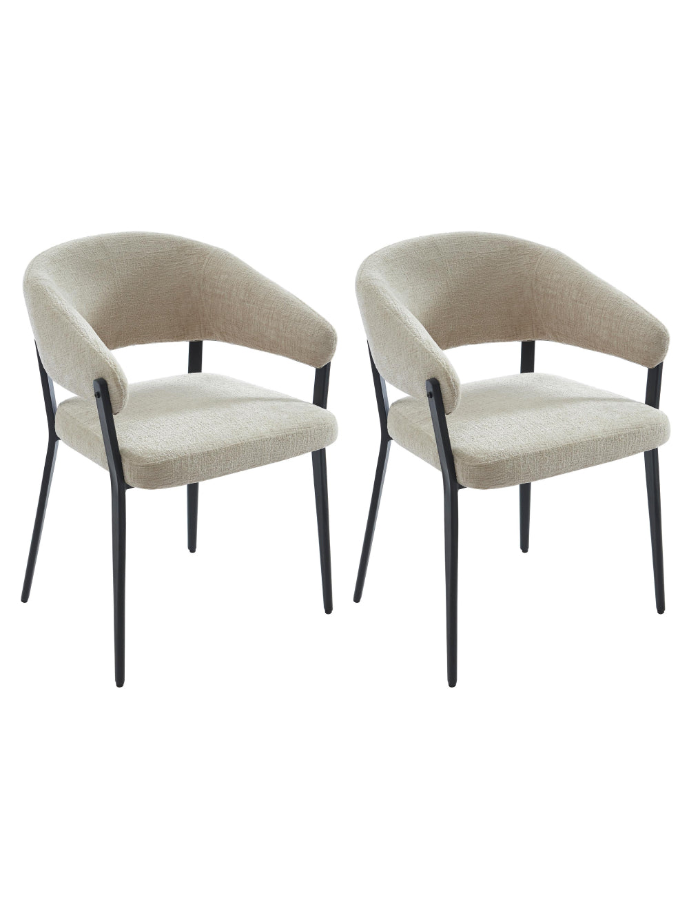 Lot de 2 chaises avec accoudoirs en tissu et métal noir - Beige - AVRELA