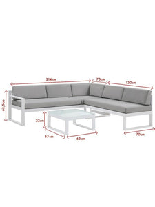 Salon de jardin en aluminium : Table basse et canapé d'angle relevable 6 places - Gris - PALAOS II de MYLIA