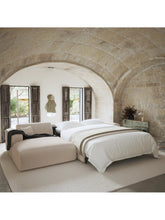 Charger l'image dans la visionneuse de la galerie, Canapé angle gauche convertible 299cm en tissu tramé beige matelas Dunlopillo 140cm MYRA
