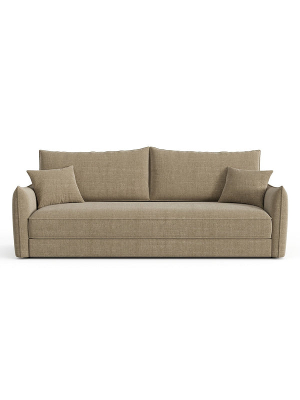 Canapé 4 places convertible 214cm en tissu tramé taupe PLUME
