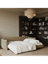 Charger l'image dans la visionneuse de la galerie, Canapé 4 places convertible 214cm en tissu tramé taupe PLUME
