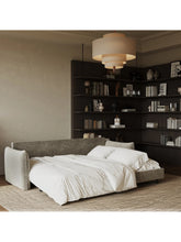 Charger l'image dans la visionneuse de la galerie, Canapé convertible 4 places 214cm en velours texturé taupe PLUME
