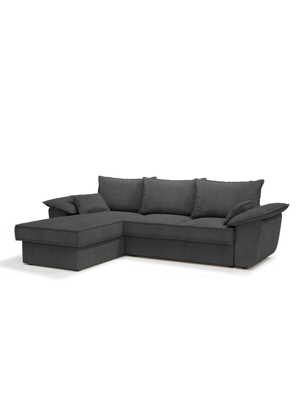 Canapé d'angle gauche convertible 257cm en velours côtelé gris anthracite - coffre de rangement - SASHA