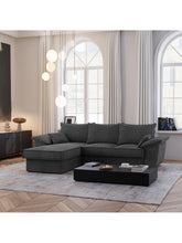 Charger l'image dans la visionneuse de la galerie, Canapé d'angle gauche convertible 257cm en velours côtelé gris anthracite - coffre de rangement - SASHA
