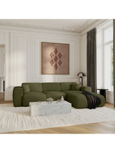 Charger l'image dans la visionneuse de la galerie, Canapé angle droit convertible 283cm en tissu bouclette vert olive YUMA
