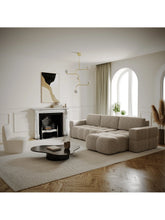 Charger l'image dans la visionneuse de la galerie, Canapé d'angle droit convertible 286cm en velours taupe - coffre de rangement - GABRIEL
