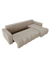 Charger l'image dans la visionneuse de la galerie, Canapé d'angle droit convertible 286cm en velours taupe - coffre de rangement - GABRIEL
