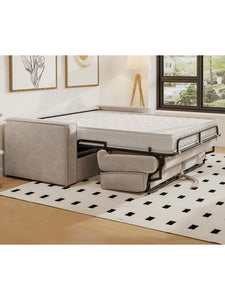 Canapé 3 places convertible express en velours côtelé beige - Couchage 140 cm - Matelas 18 cm LORETO