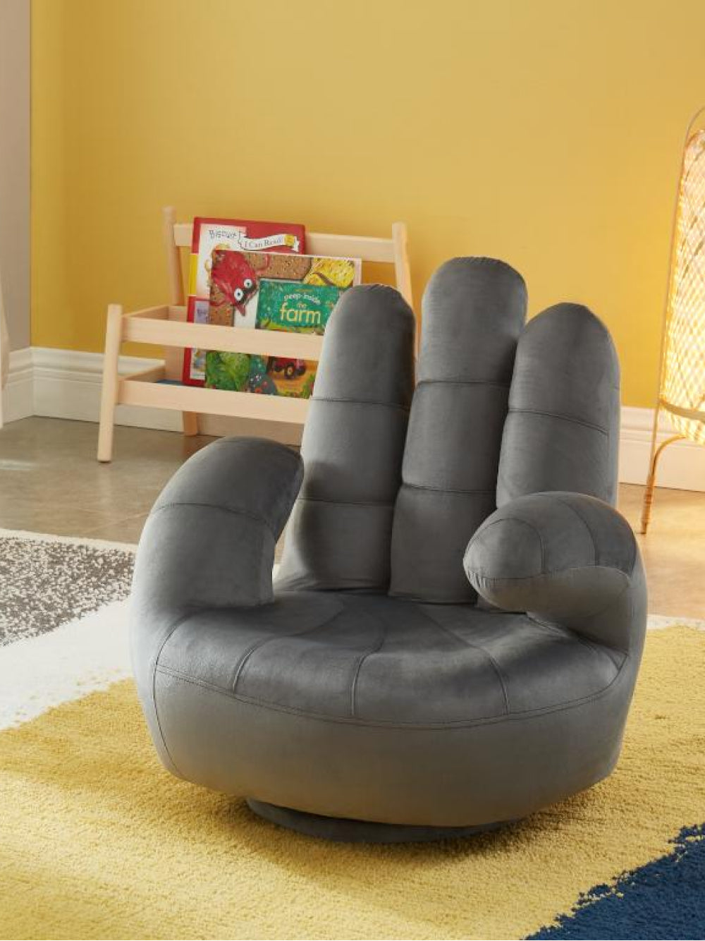 Fauteuil main enfant pivotant en velours CATCHY - Anthracite