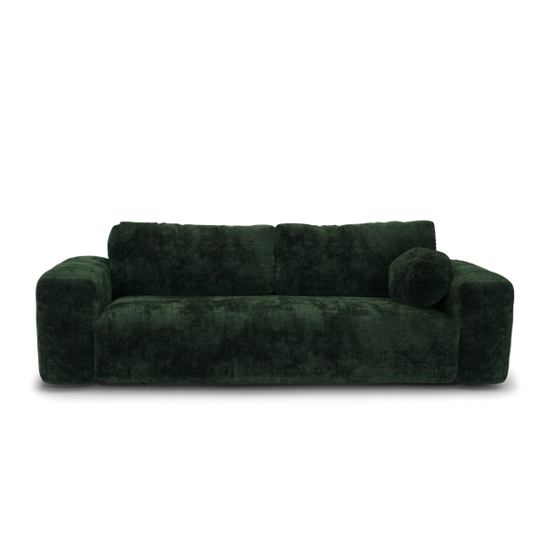 Canapé convertible 260cm en velours à motifs vert sapin avec coffre LIOR