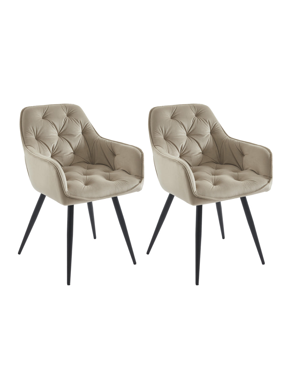 Lot de 2 chaises avec accoudoirs en velours et métal noir - Beige - MOBELIA de Pascal Morabito