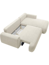 Charger l&#39;image dans la visionneuse de la galerie, Canapé d&#39;angle droit 4 places convertible en tissu texturé beige MONELIA
