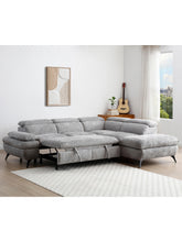 Charger l&#39;image dans la visionneuse de la galerie, Canapé d&#39;angle droit convertible en tissu texturé gris SURDELI
