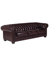 Charger l&#39;image dans la visionneuse de la galerie, Canapé 4 places chesterfield 100% cuir de buffle Bordeaux BRENTON
