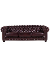 Charger l&#39;image dans la visionneuse de la galerie, Canapé 4 places chesterfield 100% cuir de buffle Bordeaux BRENTON
