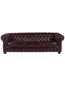 Canapé 4 places chesterfield 100% cuir de buffle Bordeaux BRENTON