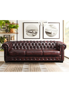 Canapé 4 places chesterfield 100% cuir de buffle Bordeaux BRENTON